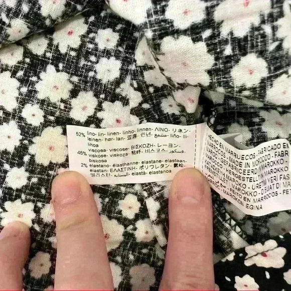 ZARA Black White Daisy Micro Floral Flower Print Linen Blend Midi Dress Sz L - Picture 13 of 15